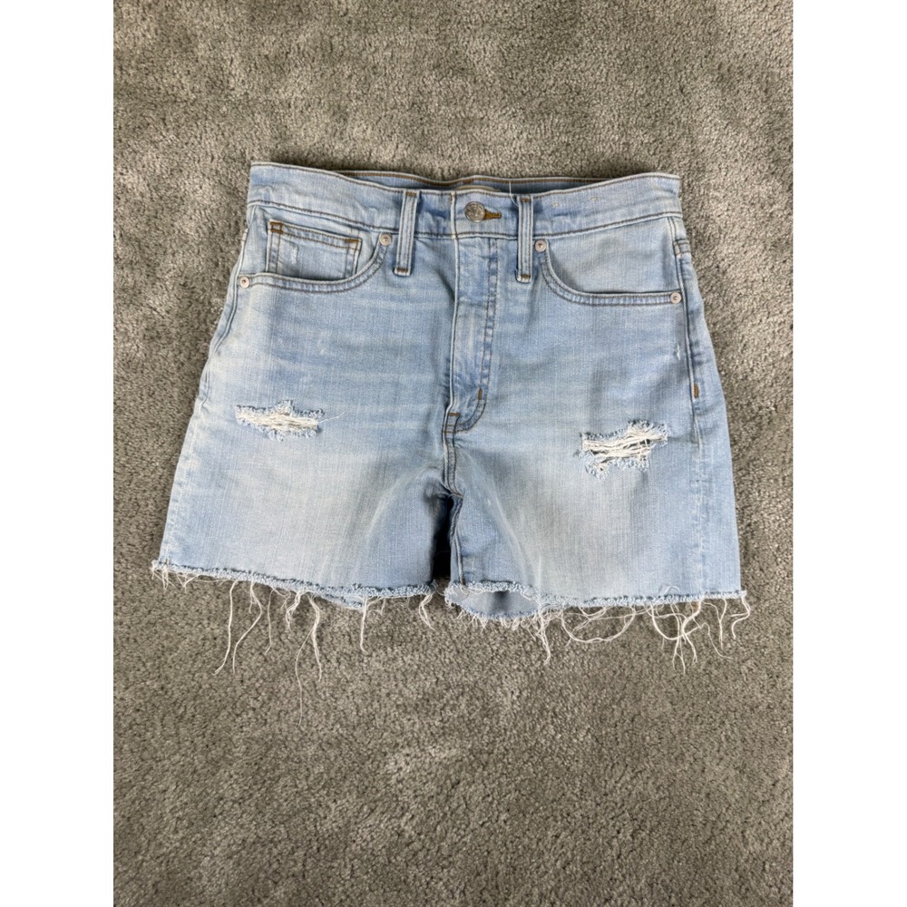 Madewell High-Rise Denim Shorts Light Wash Distressed Raw Hem Size 27
